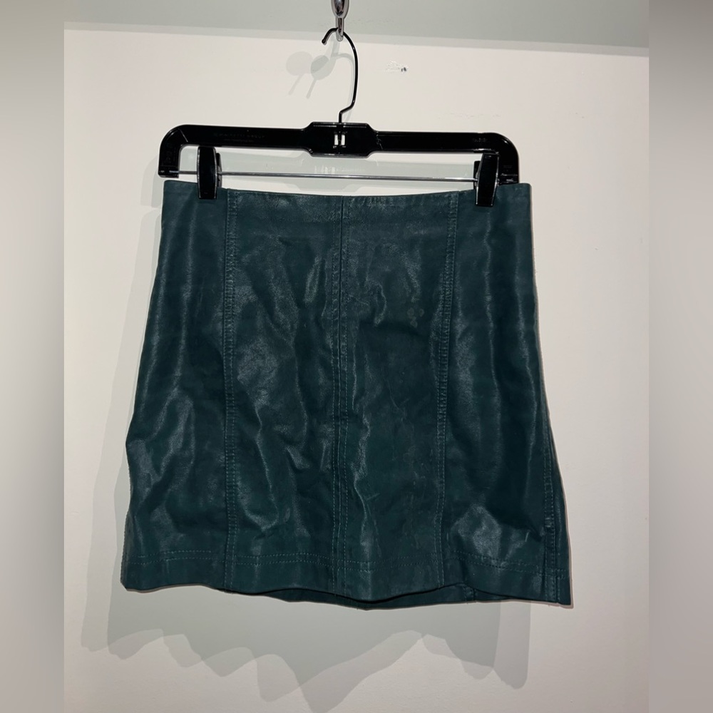 Free People 2 Dark Green Vegan Leather Mini Skirt